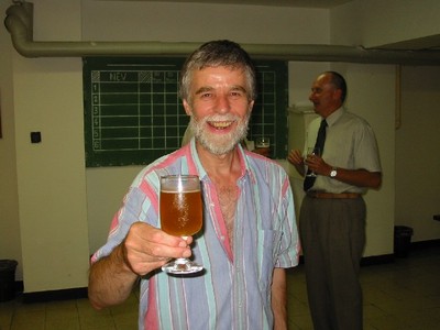 Ben delighted to find real ale in Hungary! Behind him is Peter - V.I.P!!